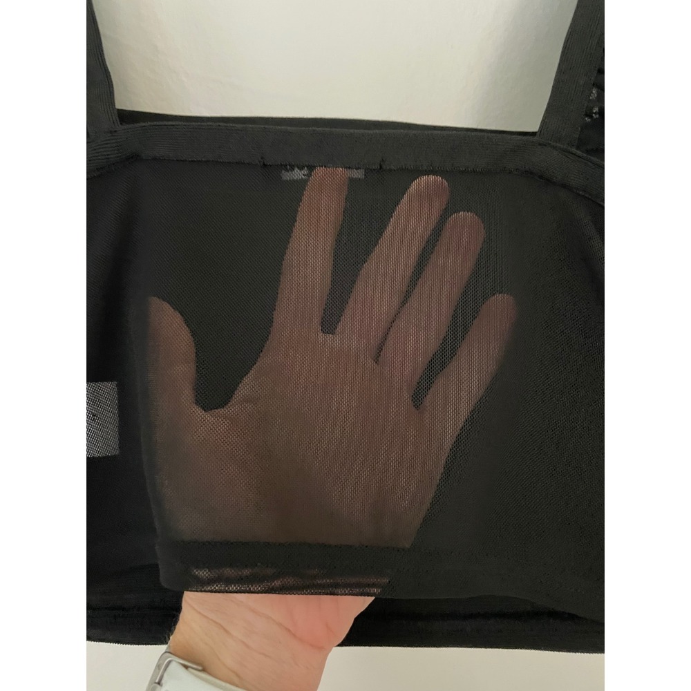 Fashion Nova Black Bandage Mesh Ruffle Crop Top 1XL Sheer Back Square Neck - Picture 6 of 7